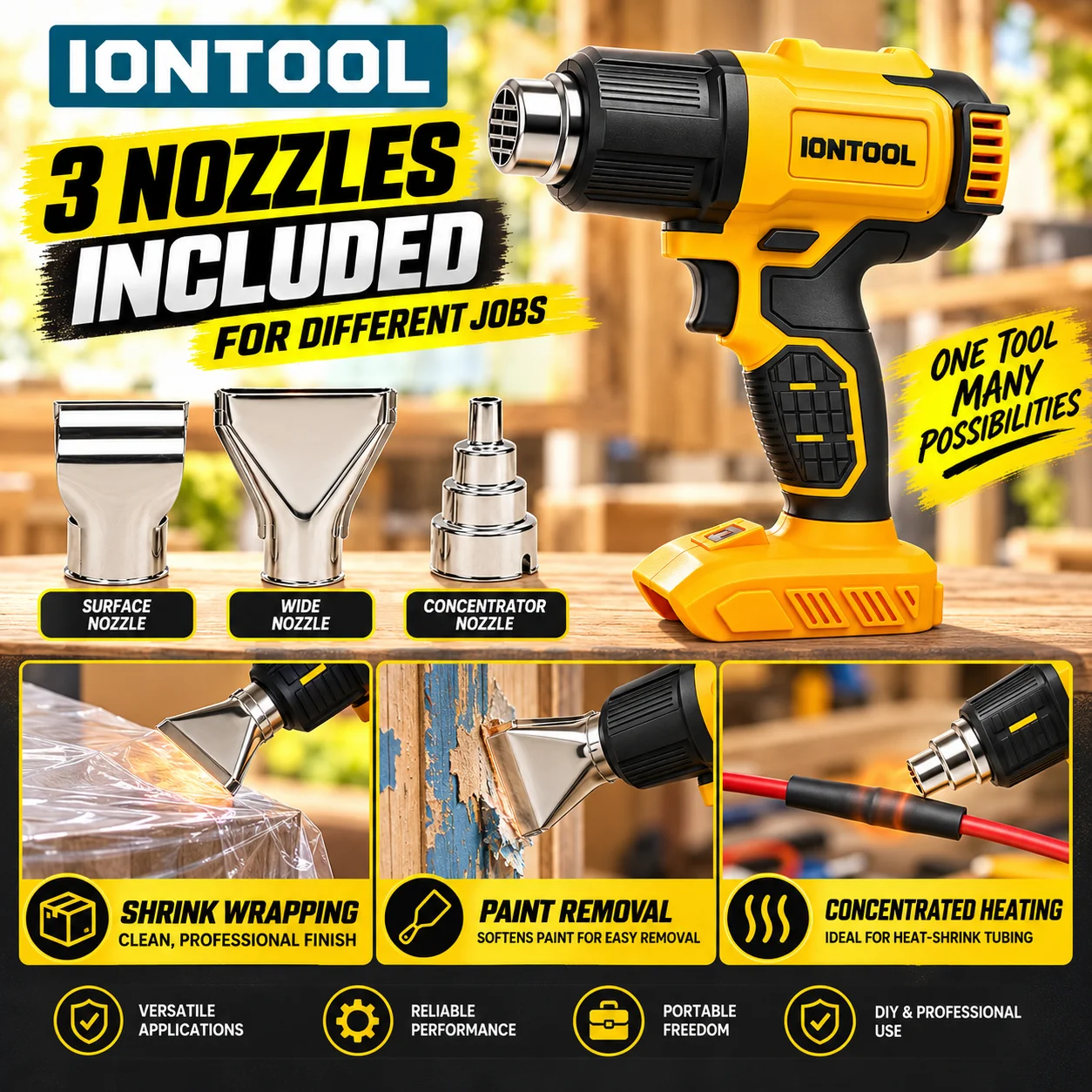 IONTOOL Amarelo 550 ℃   Pistol - Cordless Heat Gun For Shrink Tubing avaliação e preço